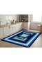 Sdt Isometric Nested Square Patterned Blue Woven Base Decorative Carpet Sdt621