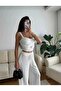 Women's White Buckle Detail Bustier Cropped & Pants Set - 4