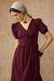 Drape Detailed Watermelon Sleeve Cotton Dress Bordo 9457-E - 2