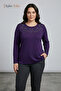 Women's Plus Size Plum Daisy Garden Pattern Collar Embroidered, Stoned Mother Combed Cotton Blouse, Oversized Size