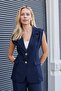 Women's Collared Vest with Pocket Flaps and Double Buttons, Lightweight Lycra Fabric - Navy Blue - 3