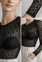 Women's Black Transparent Lace Long Sleeve Lycra Tulle Blouse with Exposed Underwear - 5