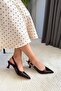 Women's Flow Brown Patent Leather Pointed Toe Short 5 cm Heeled Comfortable Stylish Open Back Stiletto Shoes - 3
