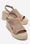 Jadira Beige Suede Genuine Leather Perforated Women's Wedge Heeled Sandals