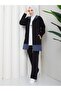Women's 3-Piece Tracksuit Set Two-Thread Cotton Long Zipper N-05513 _ Black-Gray