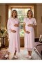 New Season Pink Stylish Lace Summer Buttoned Design Short Sleeve Maternity Maternity Dressing Gown Nightgown Set - 3