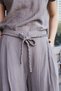 Women's Lycra-Free Linen-Look High-Waisted Wide-Leg Trousers with Side Pockets and Lace-Up Waist - Smoke - 7