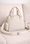 Women's Cream Satin Shiny Waterproof Multi-Compartment Hand & Shoulder Bag — Daily Mini Crossbody Bag with Column Strap - 2