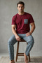 Burgundy Green Plaid Patterned Pocket Embroidery Knitted Short Sleeve Pajama Set 8000