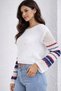 Openwork Striped Sleeve Detail 100% Cotton Crop Top - 2