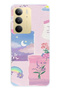 Realme C75 Compatible Pastel Floral Moon and Rainbow Pattern Transparent Phone Case