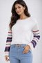 Openwork Striped Sleeve Detail 100% Cotton Crop Top