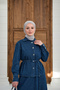 Women's Buttoned Waist Tie Jeans Set Navy Blue - 6