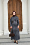 Women's Plaid Pattern Bronchial Detail Back Tie Dress Navy Blue - 2