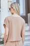 Women's Linen Look Boat Neck Asymmetrical Pleated Gathered Blouse-Camel - 7