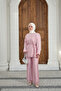 Women's Collar Shawl Detail Waist Tie Set Pink - 2