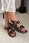 Women's Miko Brown Patent Leather Sandals with Three Buckle Details - 5