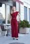 Lycra Thick Crepe Fabric Stylish Office Evening Dress Jumpsuit with Ruffled Sleeves and Accessories - Burgundy