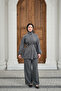Women's Hidden Zipper Belted Pants Suit Smoked