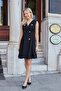 Women's Lycra Thick Crepe Fabric Wrap Double Breasted Sleeveless Skirt Above Knee Dress - Black - 3