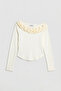 Women's Ecru Yellow W5 Organic Cotton Fabric Single Sleeve and Rose Detailed Design Blouse - 2