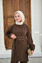 Women's Gold Snap Fastener Belted Trouser Suit Brown - 3