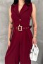 Women's Burgundy Shirt Collar Button Detailed Maxi Jumpsuit Nbk061 - 2