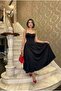 Women's Strapless Stone Embroidered Degaje Collar Zippered Midi Length Lined Graduation Evening Dress - 4