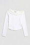 Women's White W5 Organic Cotton Fabric Single Sleeve and Rose Detailed Design Blouse - 3