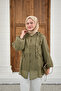 Women's Collared Gathered Shirt Khaki Green - 4
