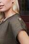 Women's Wide Crew Neck Collar Blouse with Knitted Accessories and Shoulder Epaulettes - Khaki - 7