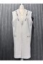 Steel Mesh 3-Button Colorful Floral Embroidered Slit Mother's Tunic Vest Ecru