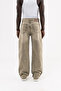 Men's Washed Baggy Jean Trousers Khaki - 3