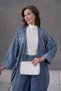 Women's Front Sequin Embroidered Stone and Pearl Embellished Denim Kimono Cardigan and Denim Trousers Top and Bottom Set - 5