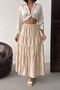 Women's Beige Elastic Waist Flared Maxi Skirt Nj134 - 2
