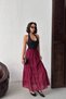 Women's Burgundy Elastic Waist Flared Maxi Skirt Nj134 - 5