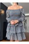 Black Floral Layered Chiffon Dress - 5