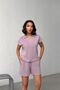 Women's Lilac Polo Collar Elastic Waist Top and Shorts Set Nj141 - 4