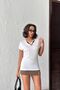 Women's White Tulle Detailed V-Neck T-Shirt Nj160 - 7