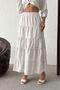 Women's White Elastic Waist Flared Maxi Skirt Nj134 - 2