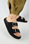 Sevalli Women's Leather Genuine Leather Double Buckle Black Slippers - 4