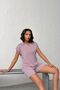 Women's Lilac Polo Collar Elastic Waist Top and Shorts Set Nj141 - 5