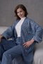 Women's Front Sequin Embroidered Stone and Pearl Embellished Denim Kimono Cardigan and Denim Trousers Top and Bottom Set - 6