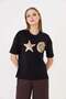 Starfish and Oyster Printed Comfortable Fit Basic T-Shirt Black - 7