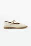 Riveno Women's Buckle Elastic Genuine Leather Ballerinas Beige Patent Leather