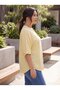 Cufflink Detailed Linen Blend Women's Plus Size Shirt Yellow - 3