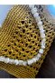 Mustard Yellow Raffia Hand Knitted Bag with Beaded Handle Summer Shoulder Bag 35X24 cm - 4