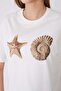 Starfish and Oyster Printed Comfortable Fit Basic T-Shirt Ecru - 2