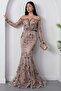 Crew Neck Sequin Detailed Tulle Dress 6087 - 4