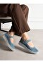 Mari̇o Blue Genuine Leather Women's Ballerinas
